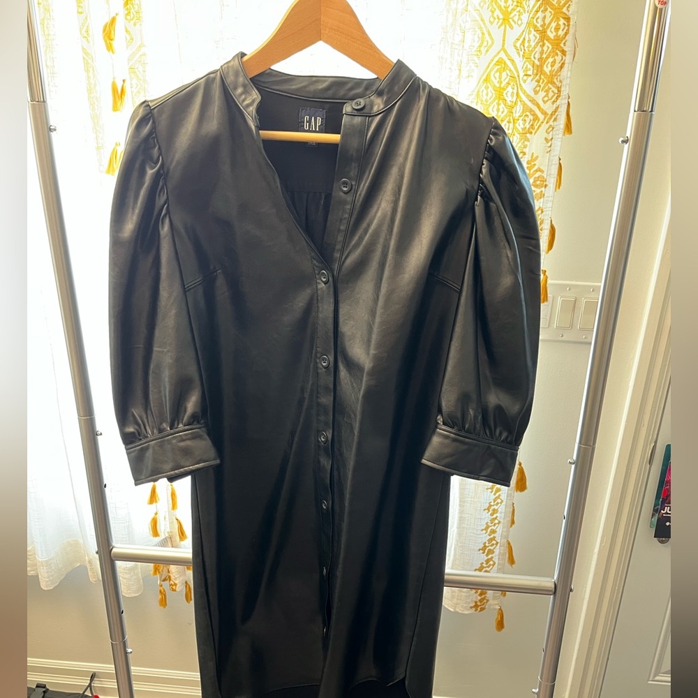 GAP Black Buttoned Faux Leather Mini Dress